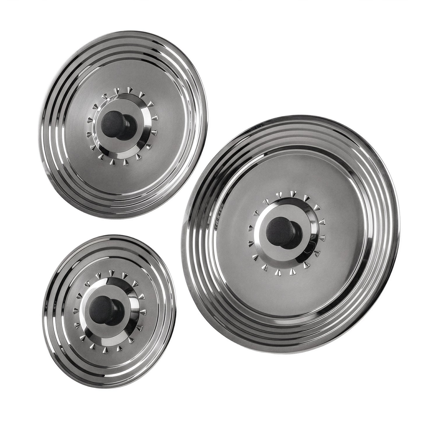 Stainless steel frying pan splatter guard and universal lid in use